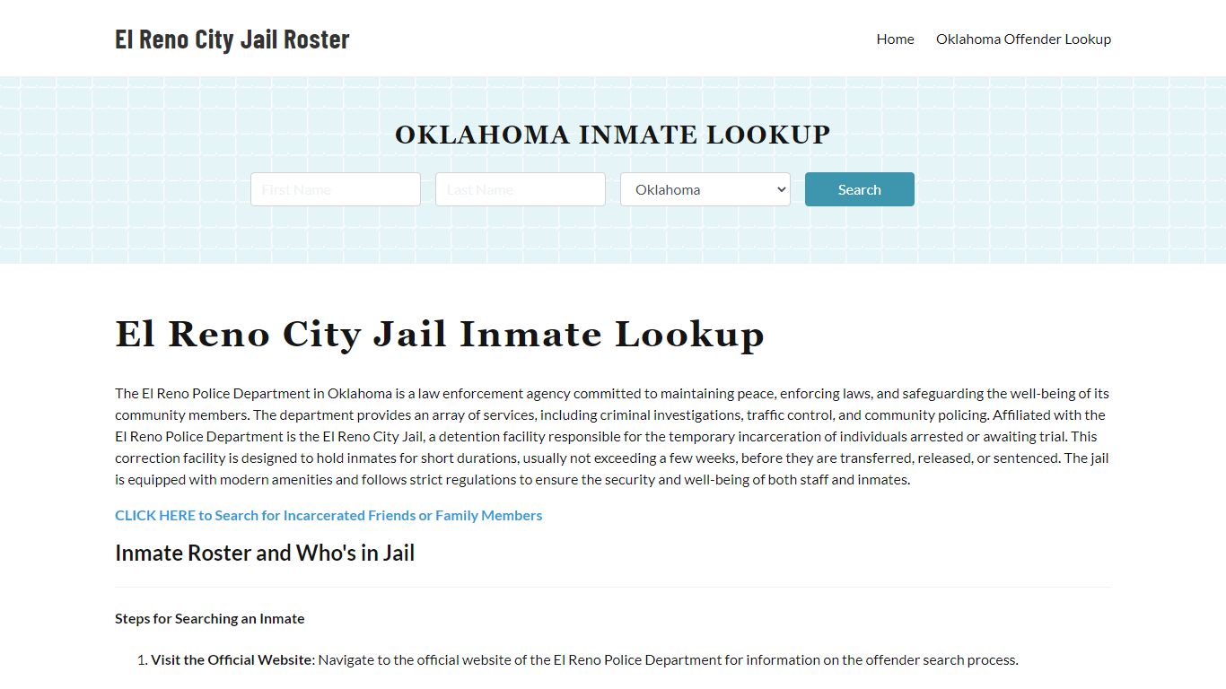 El Reno Police Department & City Jail, OK Inmate Roster, Arrests, Mugshots